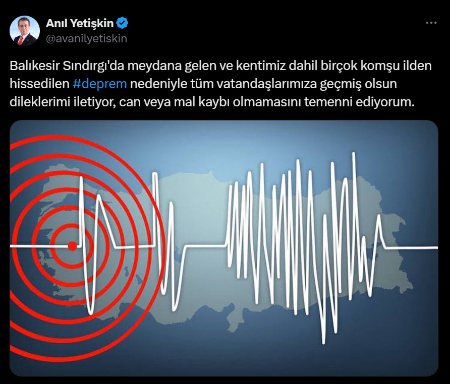 BAŞKAN YETİŞKİN’DEN BALIKESİR DEPREMİ SONRASI GEÇMİŞ OLSUN MESAJI