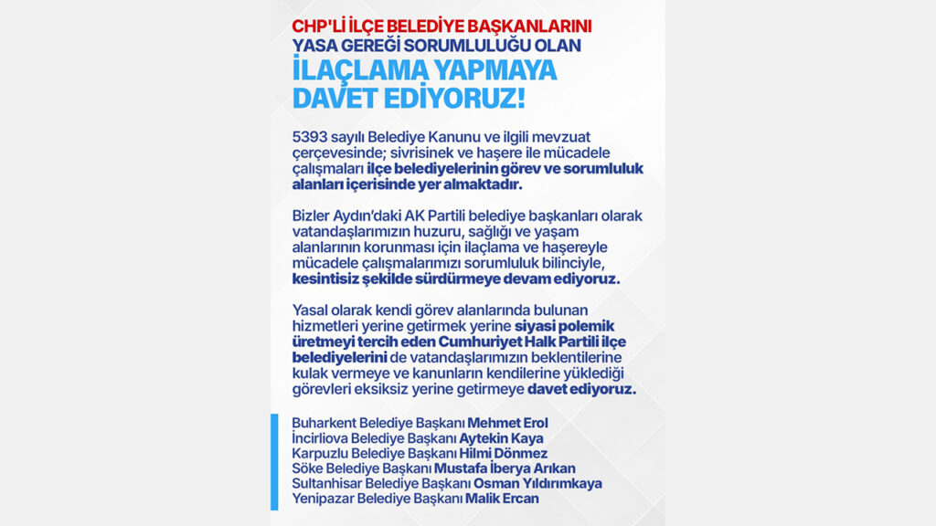 CHP’li Belediyelere İlaçlama Çağrısı: AK Partili Başkanlardan Ortak Açıklama